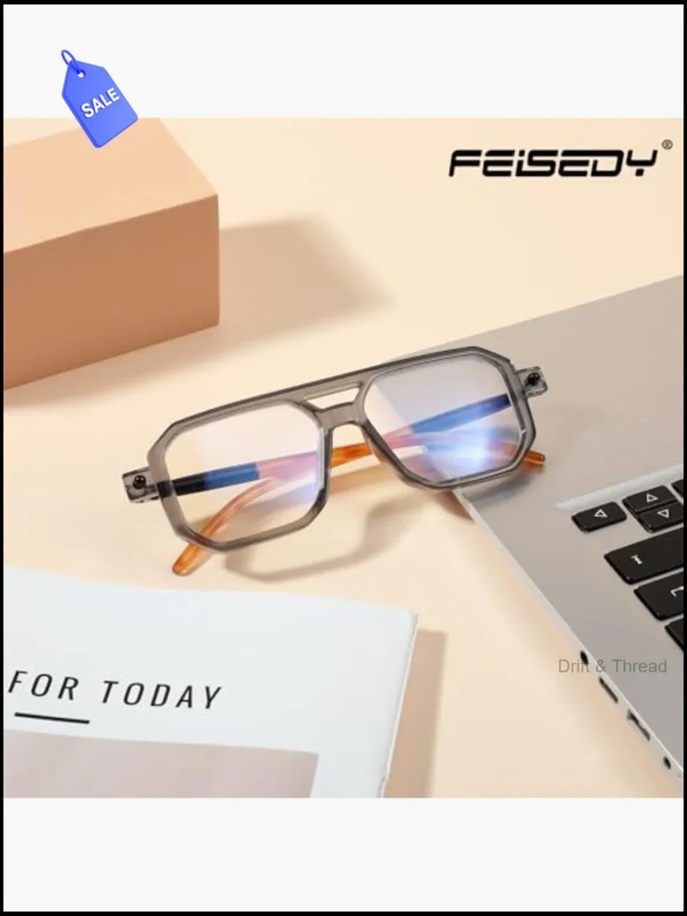 Vintage Square Blue Light Blocking Reading Glasses Metal Frame Unisex